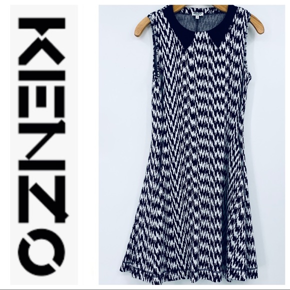 💕SALE💕Kenzo Wool Black White Noise Collar Dress - Picture 6 of 11